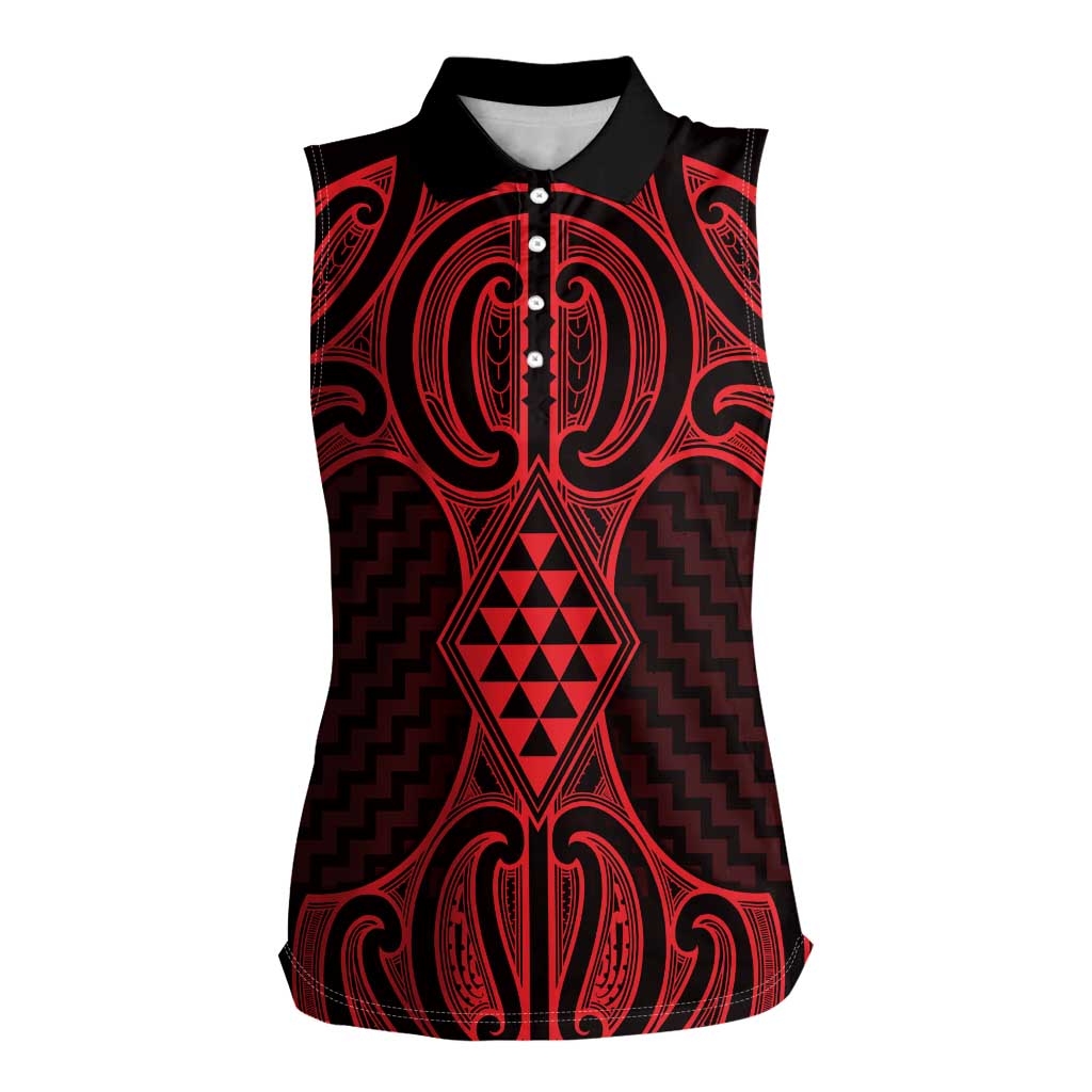Whero Maori Ta Moko Poutama Art Women Sleeveless Polo Shirt LT9 Female Red - Polynesian Pride