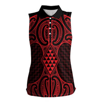 Whero Maori Ta Moko Poutama Art Women Sleeveless Polo Shirt LT9 Female Red - Polynesian Pride