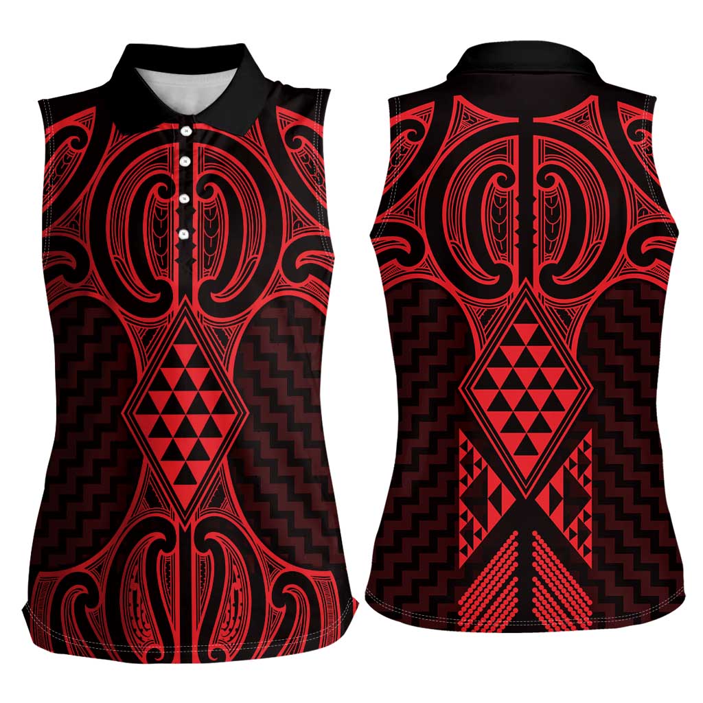 Whero Maori Ta Moko Poutama Art Women Sleeveless Polo Shirt LT9 - Polynesian Pride