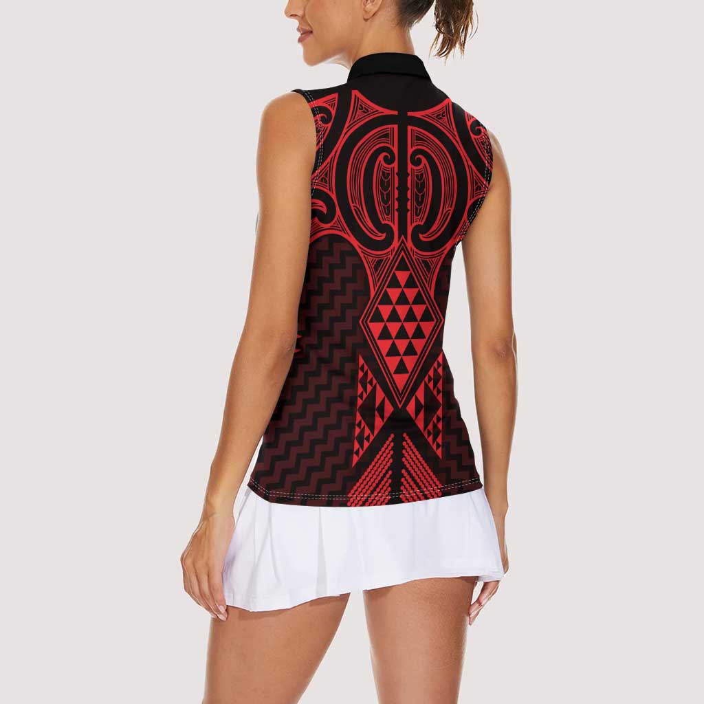 Whero Maori Ta Moko Poutama Art Women Sleeveless Polo Shirt LT9 - Polynesian Pride