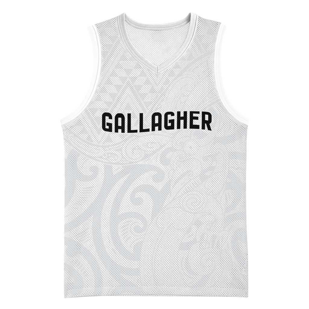 New Zealand Rangatira Custom Basketball Jersey All White Niho Taniwha Maori Tribal LT9 Unisex White - Polynesian Pride