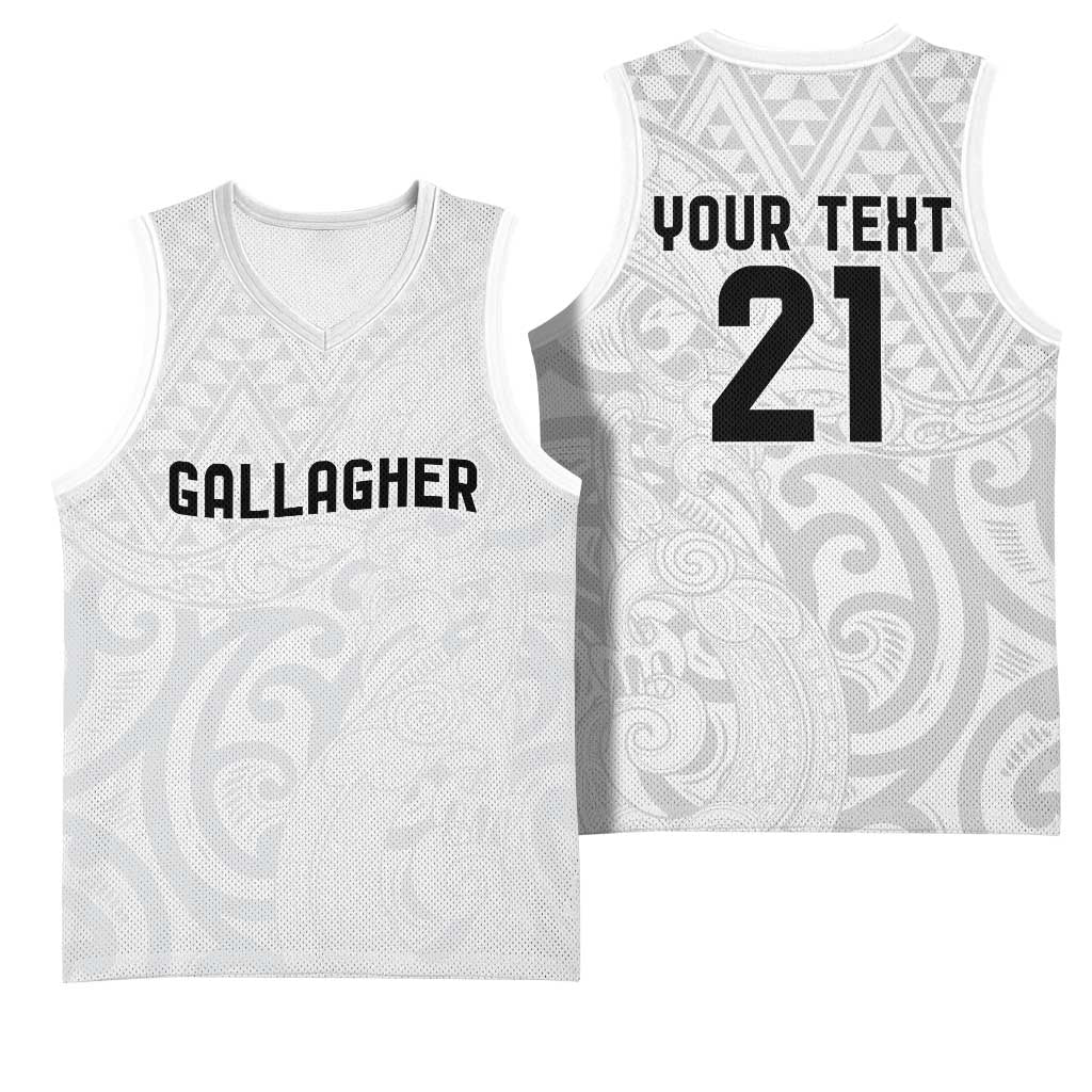 New Zealand Rangatira Custom Basketball Jersey All White Niho Taniwha Maori Tribal LT9 - Polynesian Pride