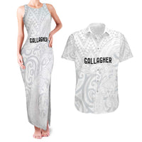 New Zealand Rangatira Custom Couples Matching Tank Maxi Dress and Hawaiian Shirt All White Niho Taniwha Maori Tribal