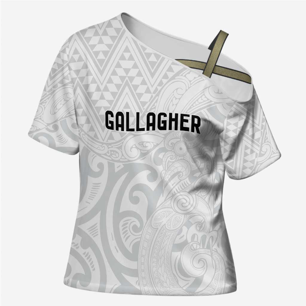 New Zealand Rangatira Custom Cross Shoulder Shirt All White Niho Taniwha Maori Tribal LT9 Female White - Polynesian Pride