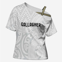 New Zealand Rangatira Custom Cross Shoulder Shirt All White Niho Taniwha Maori Tribal LT9 Female White - Polynesian Pride