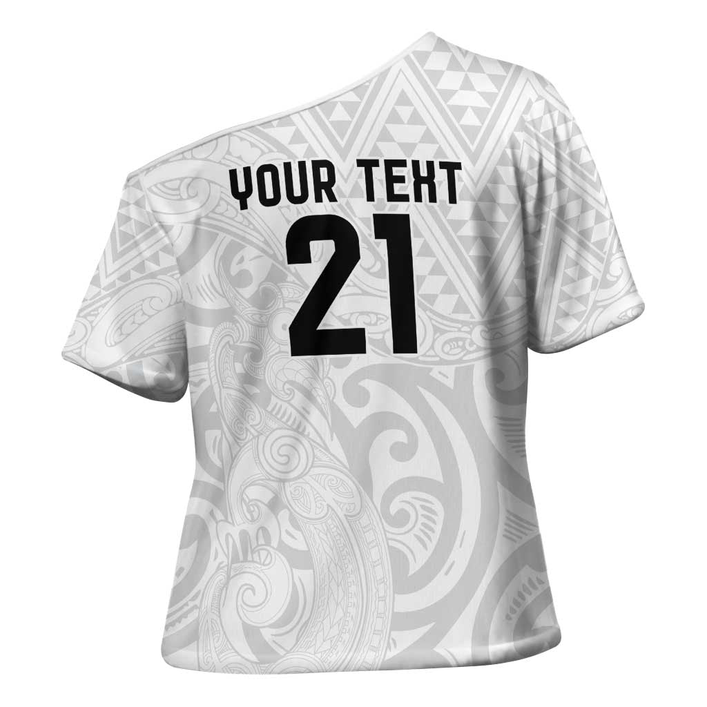 New Zealand Rangatira Custom Cross Shoulder Shirt All White Niho Taniwha Maori Tribal LT9 - Polynesian Pride