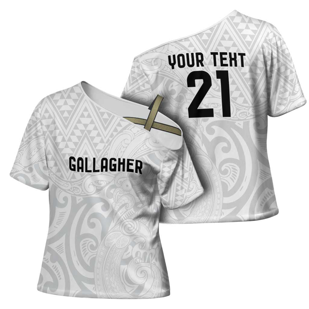 New Zealand Rangatira Custom Cross Shoulder Shirt All White Niho Taniwha Maori Tribal LT9 - Polynesian Pride