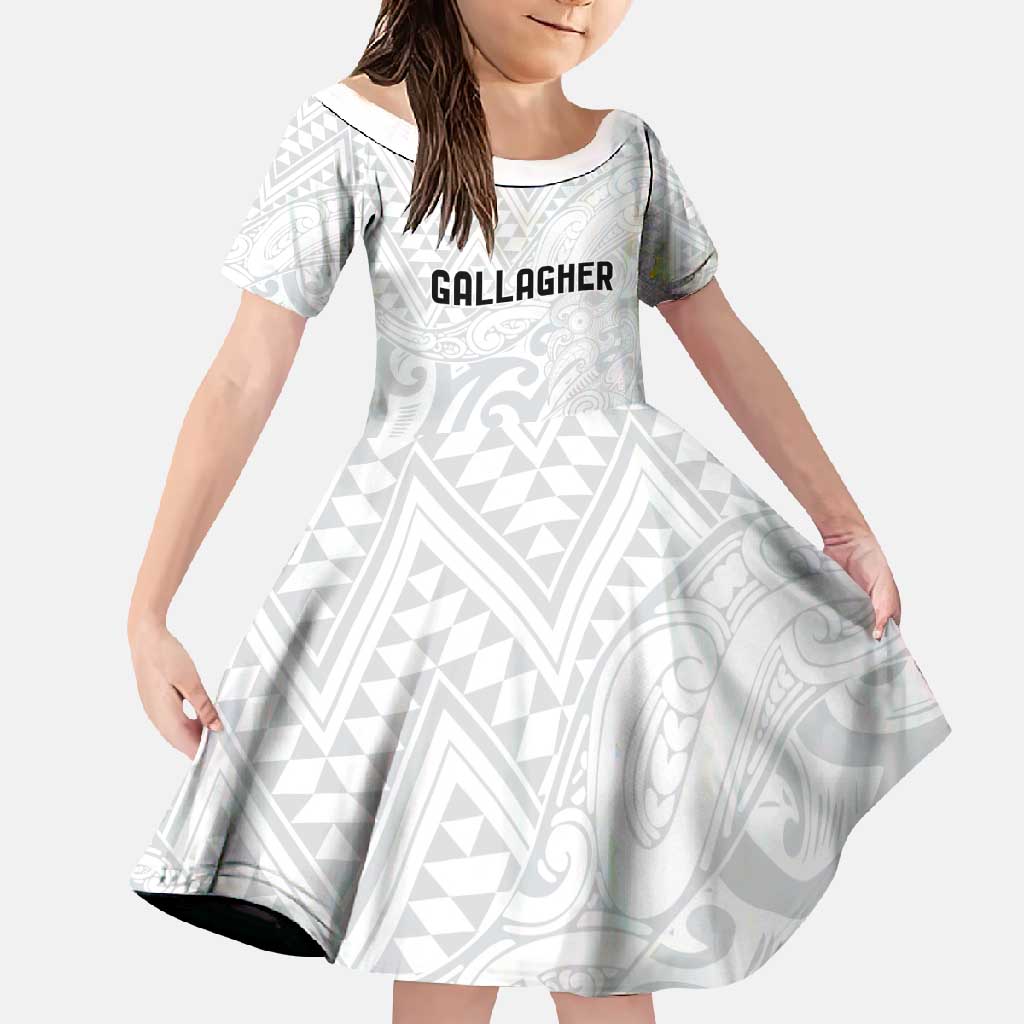 New Zealand Rangatira Custom Family Matching Mermaid Dress and Hawaiian Shirt All White Niho Taniwha Maori Tribal LT9 Daughter's Dress White - Polynesian Pride