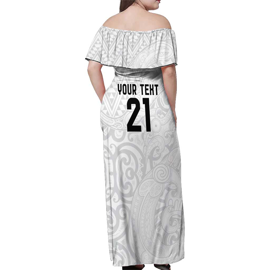New Zealand Rangatira Custom Family Matching Off Shoulder Maxi Dress and Hawaiian Shirt All White Niho Taniwha Maori Tribal LT9 - Polynesian Pride