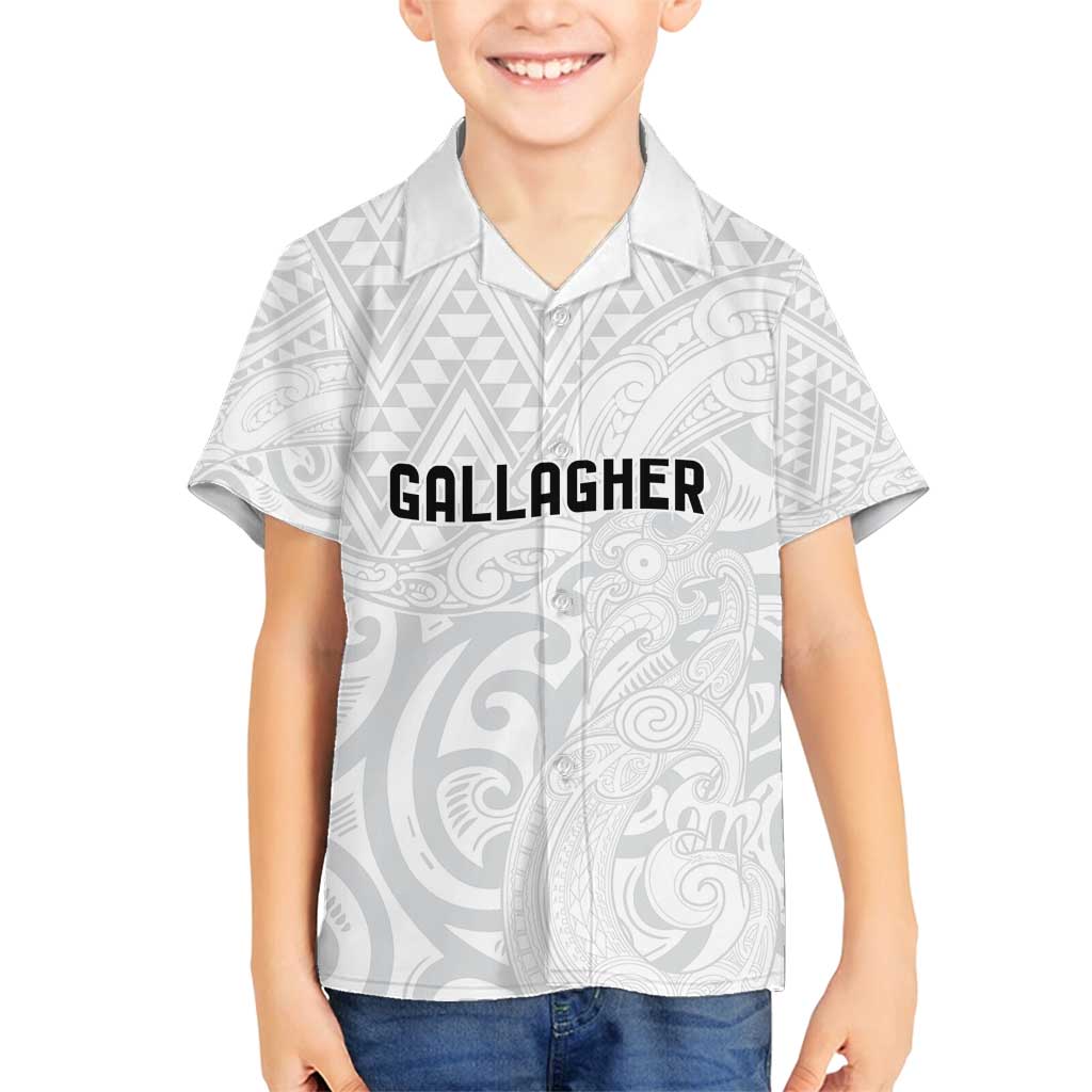New Zealand Rangatira Custom Family Matching Off Shoulder Maxi Dress and Hawaiian Shirt All White Niho Taniwha Maori Tribal LT9 Son's Shirt White - Polynesian Pride