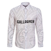 New Zealand Rangatira Custom Family Matching Summer Maxi Dress and Hawaiian Shirt All White Niho Taniwha Maori Tribal LT9 Dad's Shirt - Long Sleeve White - Polynesian Pride