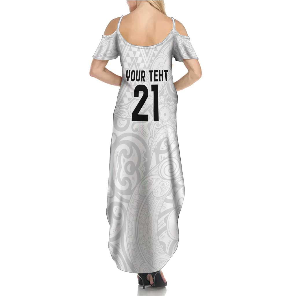New Zealand Rangatira Custom Family Matching Summer Maxi Dress and Hawaiian Shirt All White Niho Taniwha Maori Tribal LT9 - Polynesian Pride