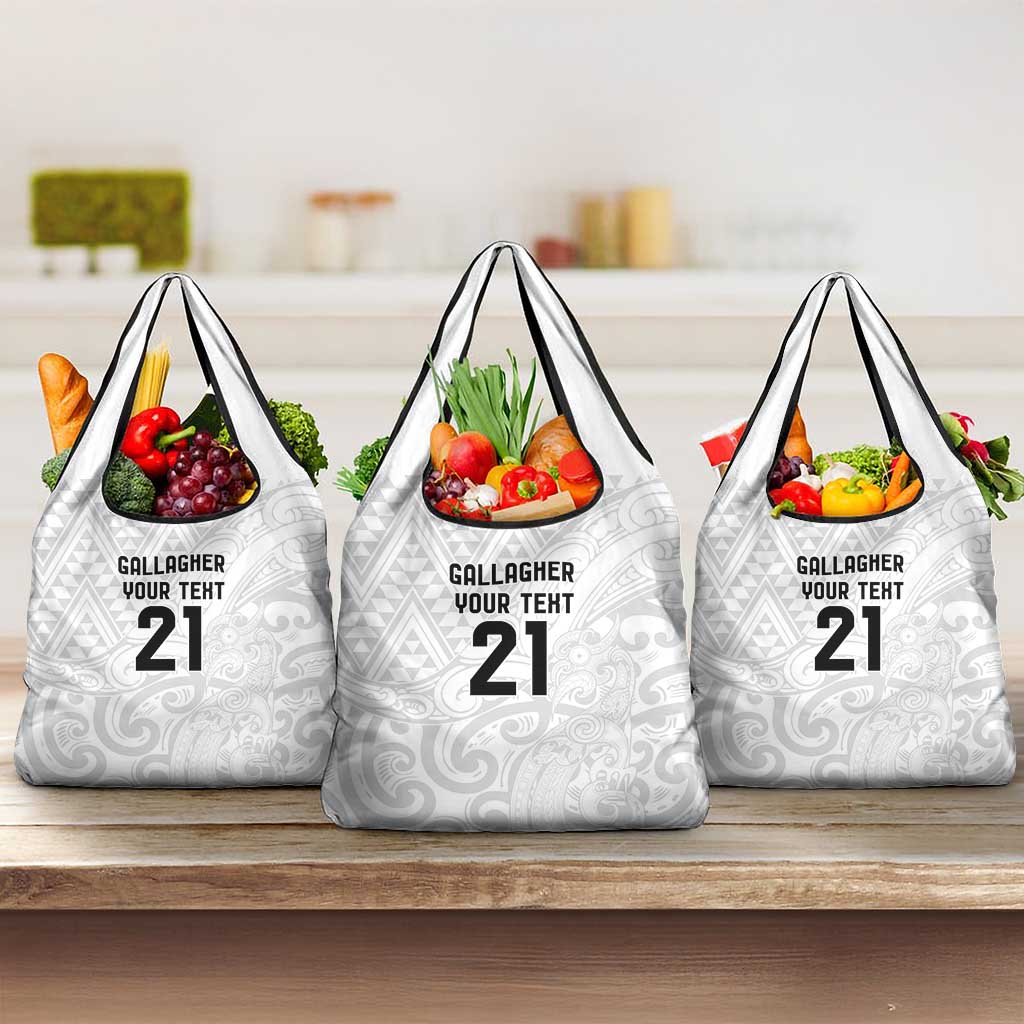 New Zealand Rangatira Custom Grocery Bag All White Niho Taniwha Maori Tribal