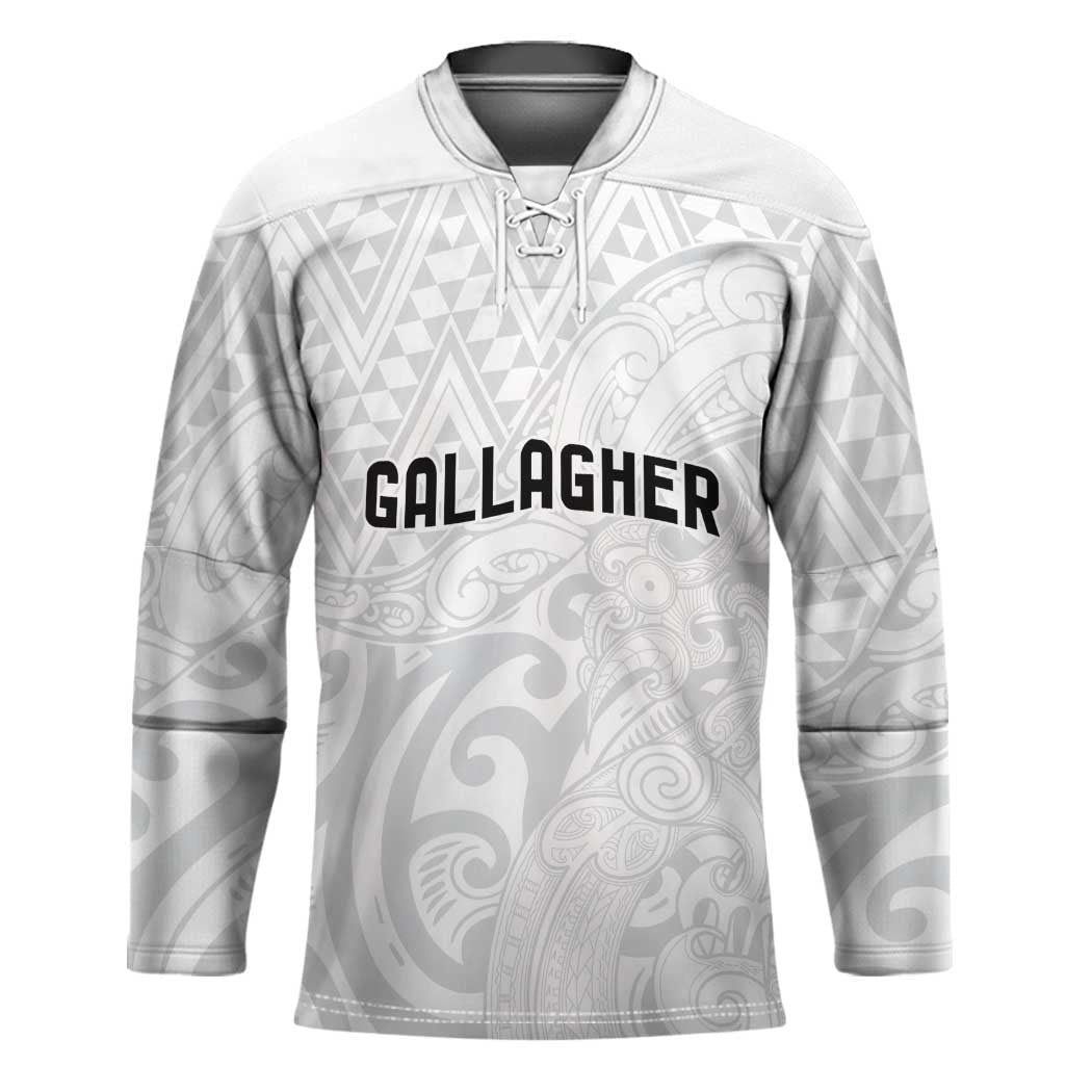 New Zealand Rangatira Custom Hockey Jersey All White Niho Taniwha Maori Tribal LT9 Unisex White - Polynesian Pride
