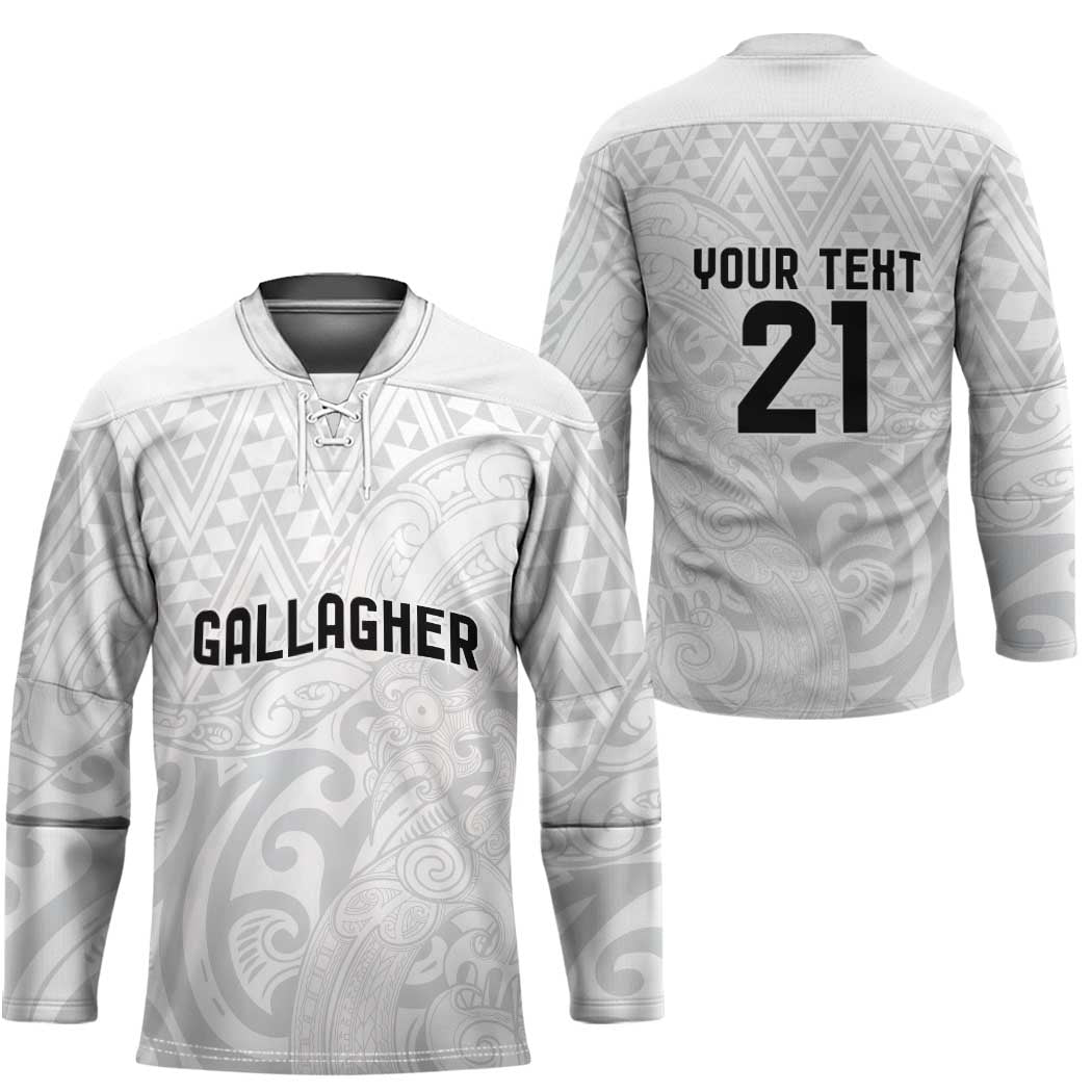 New Zealand Rangatira Custom Hockey Jersey All White Niho Taniwha Maori Tribal LT9 - Polynesian Pride
