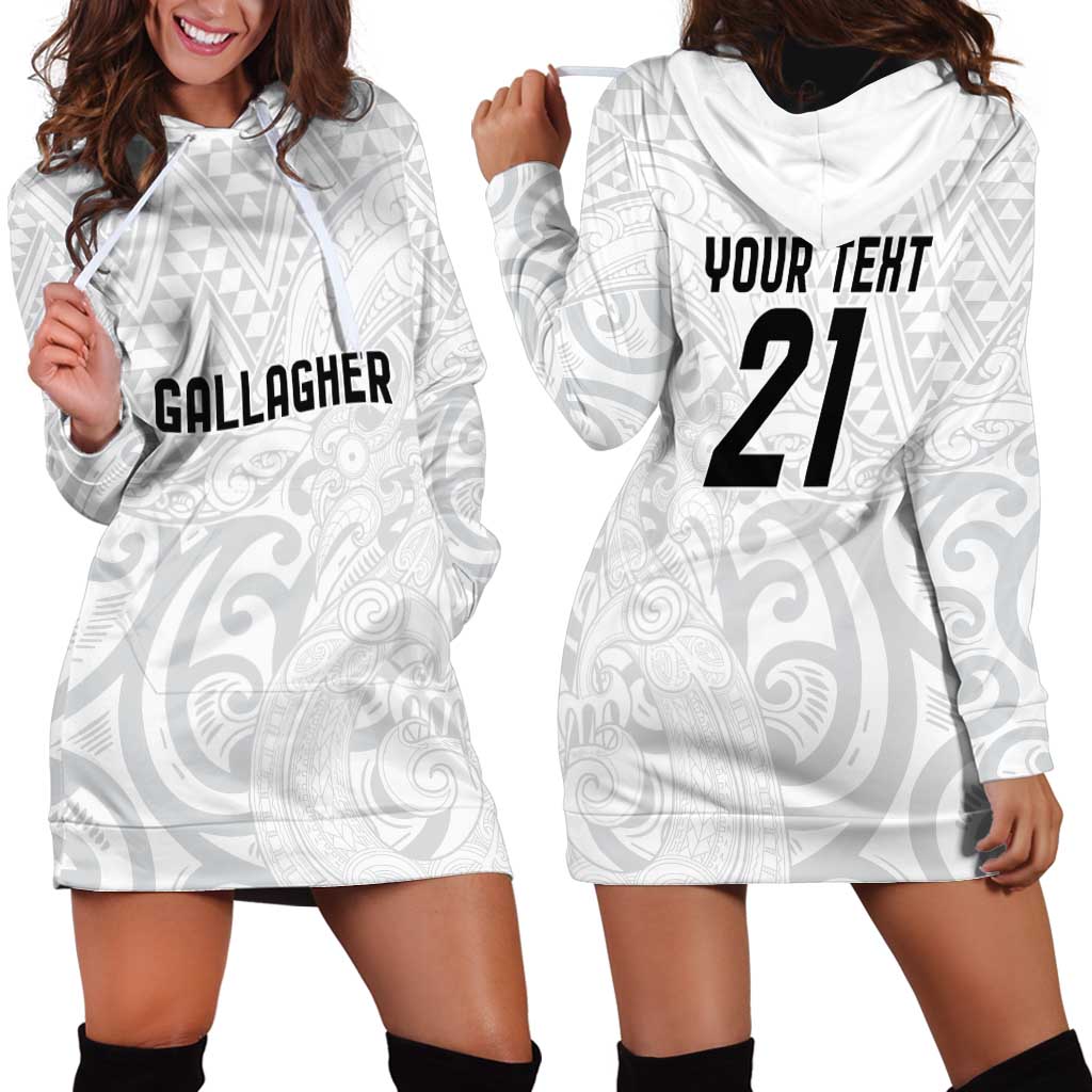 New Zealand Rangatira Custom Hoodie Dress All White Niho Taniwha Maori Tribal LT9 - Polynesian Pride