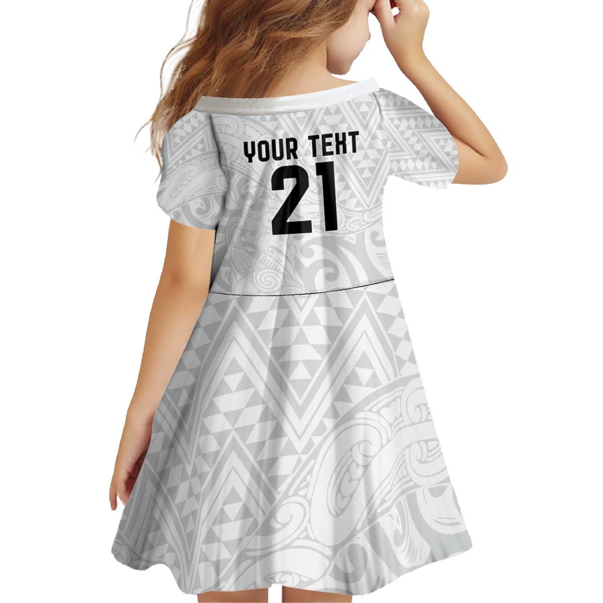 New Zealand Rangatira Custom Kid Short Sleeve Dress All White Niho Taniwha Maori Tribal LT9 - Polynesian Pride