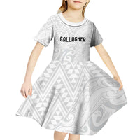New Zealand Rangatira Custom Kid Short Sleeve Dress All White Niho Taniwha Maori Tribal LT9 - Polynesian Pride