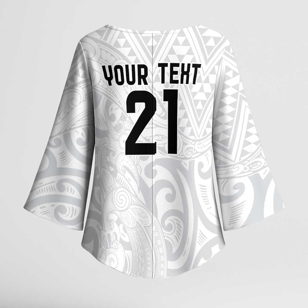 New Zealand Rangatira Custom Kimono Sleeve Blouse All White Niho Taniwha Maori Tribal LT9 - Polynesian Pride