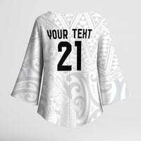 New Zealand Rangatira Custom Kimono Sleeve Blouse All White Niho Taniwha Maori Tribal LT9 - Polynesian Pride