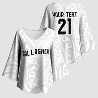 New Zealand Rangatira Custom Kimono Sleeve Blouse All White Niho Taniwha Maori Tribal LT9 - Polynesian Pride