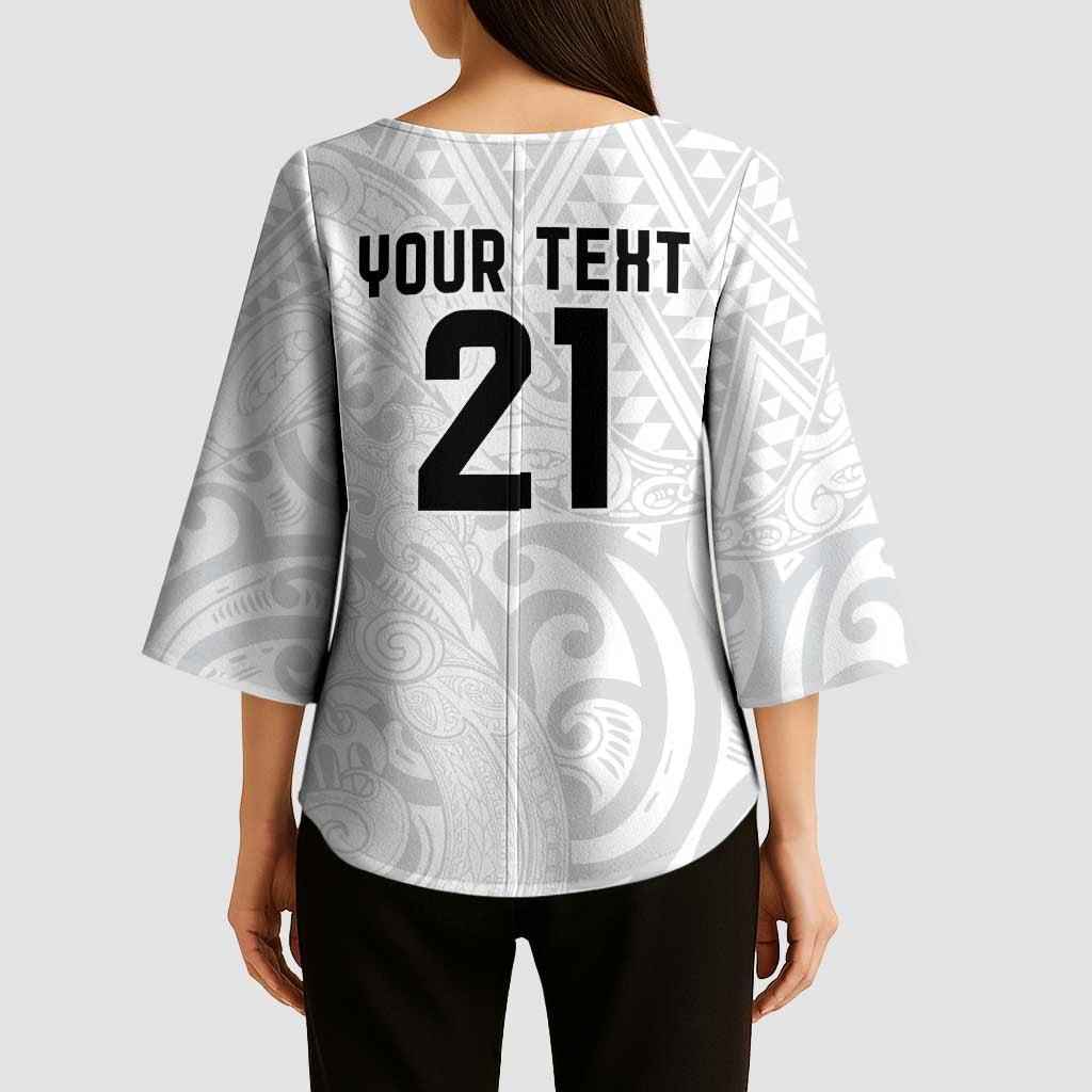 New Zealand Rangatira Custom Kimono Sleeve Blouse All White Niho Taniwha Maori Tribal LT9 - Polynesian Pride