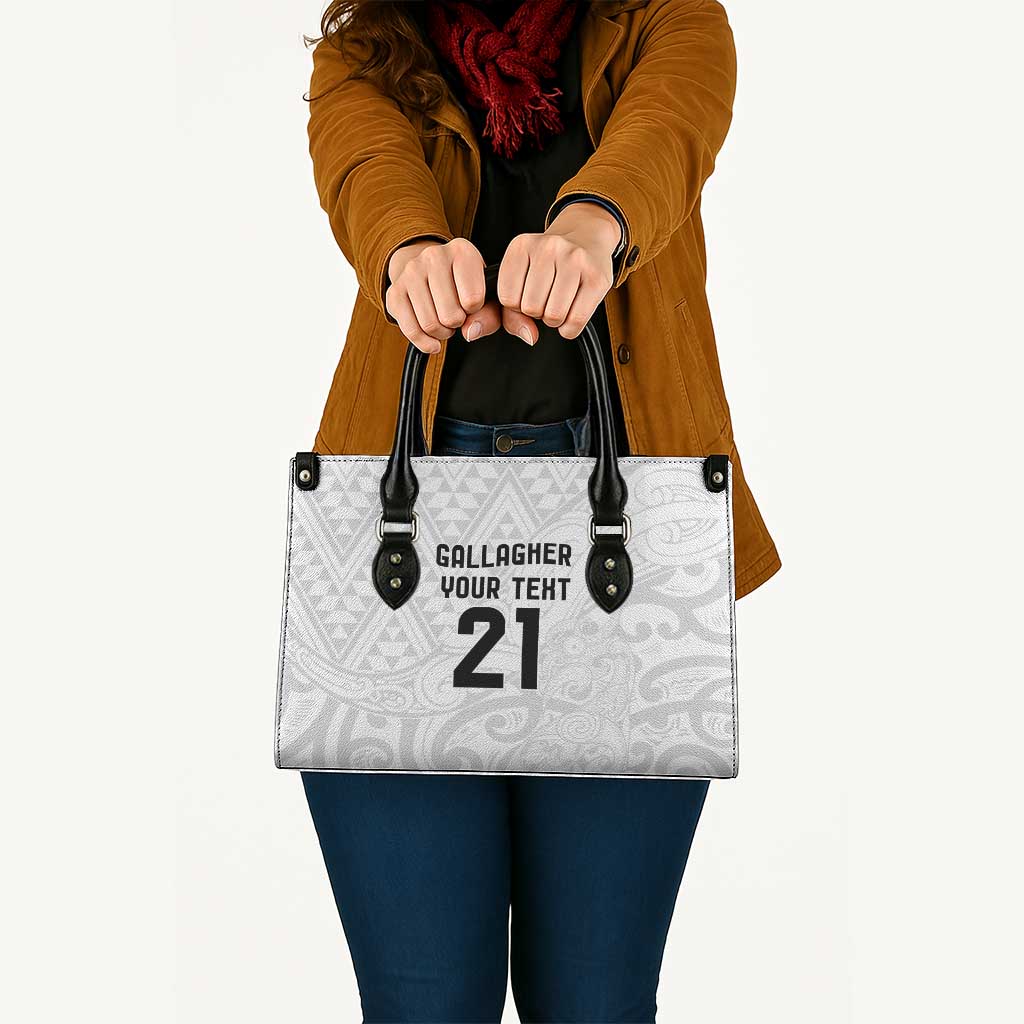New Zealand Rangatira Custom Leather Bag All White Niho Taniwha Maori Tribal - Polynesian Pride