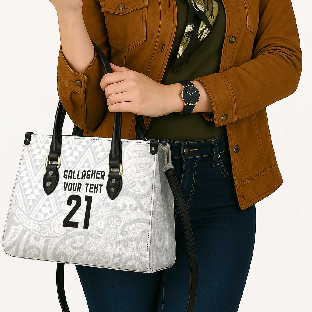New Zealand Rangatira Custom Leather Bag All White Niho Taniwha Maori Tribal - Polynesian Pride