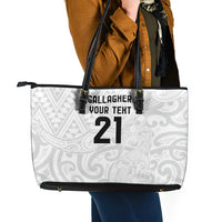 New Zealand Rangatira Custom Leather Tote Bag All White Niho Taniwha Maori Tribal LT9 - Polynesian Pride