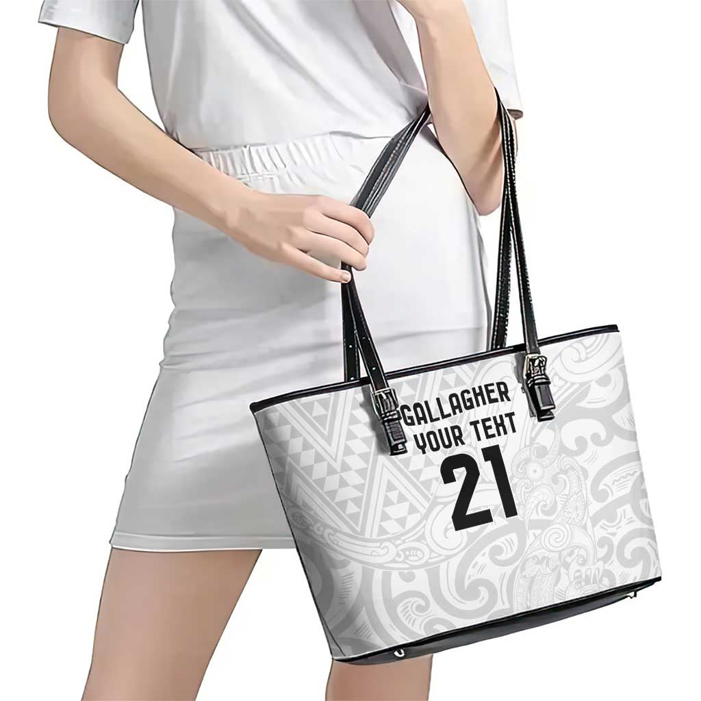 New Zealand Rangatira Custom Leather Tote Bag All White Niho Taniwha Maori Tribal LT9 - Polynesian Pride
