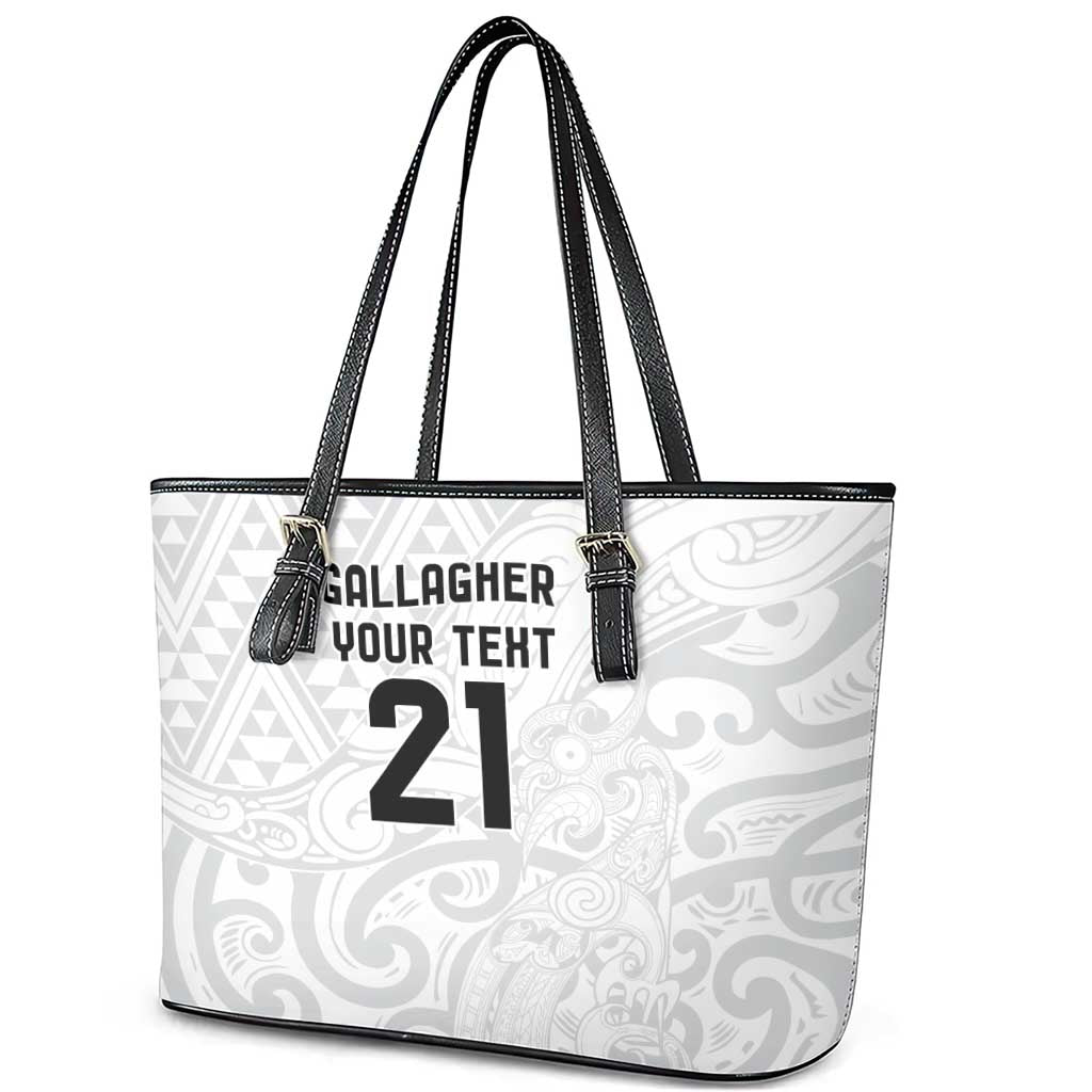 New Zealand Rangatira Custom Leather Tote Bag All White Niho Taniwha Maori Tribal LT9 - Polynesian Pride