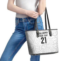 New Zealand Rangatira Custom Leather Tote Bag All White Niho Taniwha Maori Tribal LT9 - Polynesian Pride