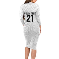 New Zealand Rangatira Custom Long Sleeve Bodycon Dress All White Niho Taniwha Maori Tribal LT9 - Polynesian Pride