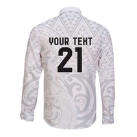 New Zealand Rangatira Custom Long Sleeve Button Shirt All White Niho Taniwha Maori Tribal