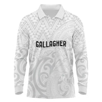 New Zealand Rangatira Custom Long Sleeve Polo Shirt All White Niho Taniwha Maori Tribal LT9 White - Polynesian Pride