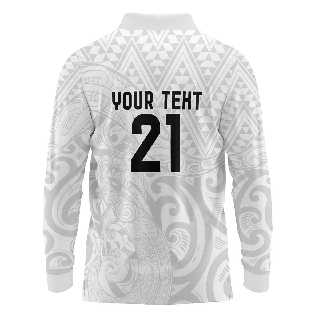 New Zealand Rangatira Custom Long Sleeve Polo Shirt All White Niho Taniwha Maori Tribal LT9 - Polynesian Pride