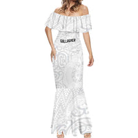 New Zealand Rangatira Custom Mermaid Dress All White Niho Taniwha Maori Tribal