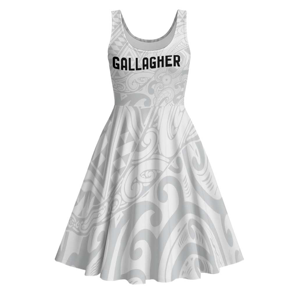 New Zealand Rangatira Custom Midi Dress All White Niho Taniwha Maori Tribal LT9 White - Polynesian Pride
