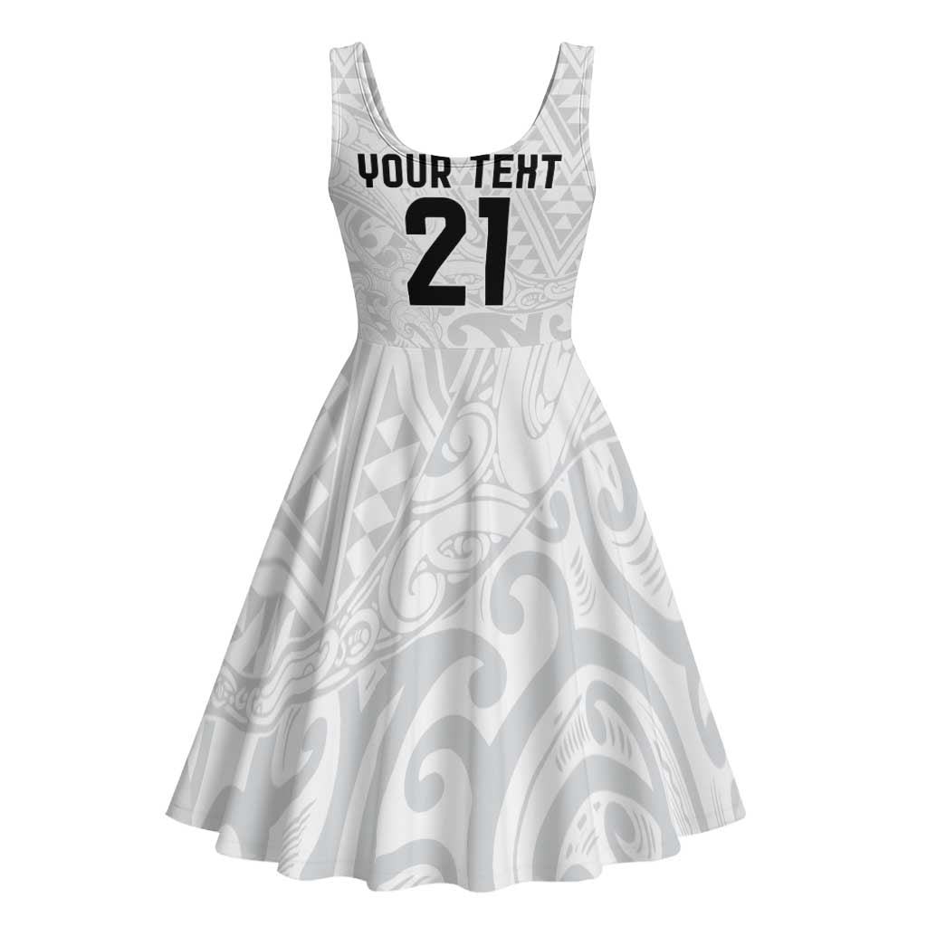 New Zealand Rangatira Custom Midi Dress All White Niho Taniwha Maori Tribal LT9 - Polynesian Pride