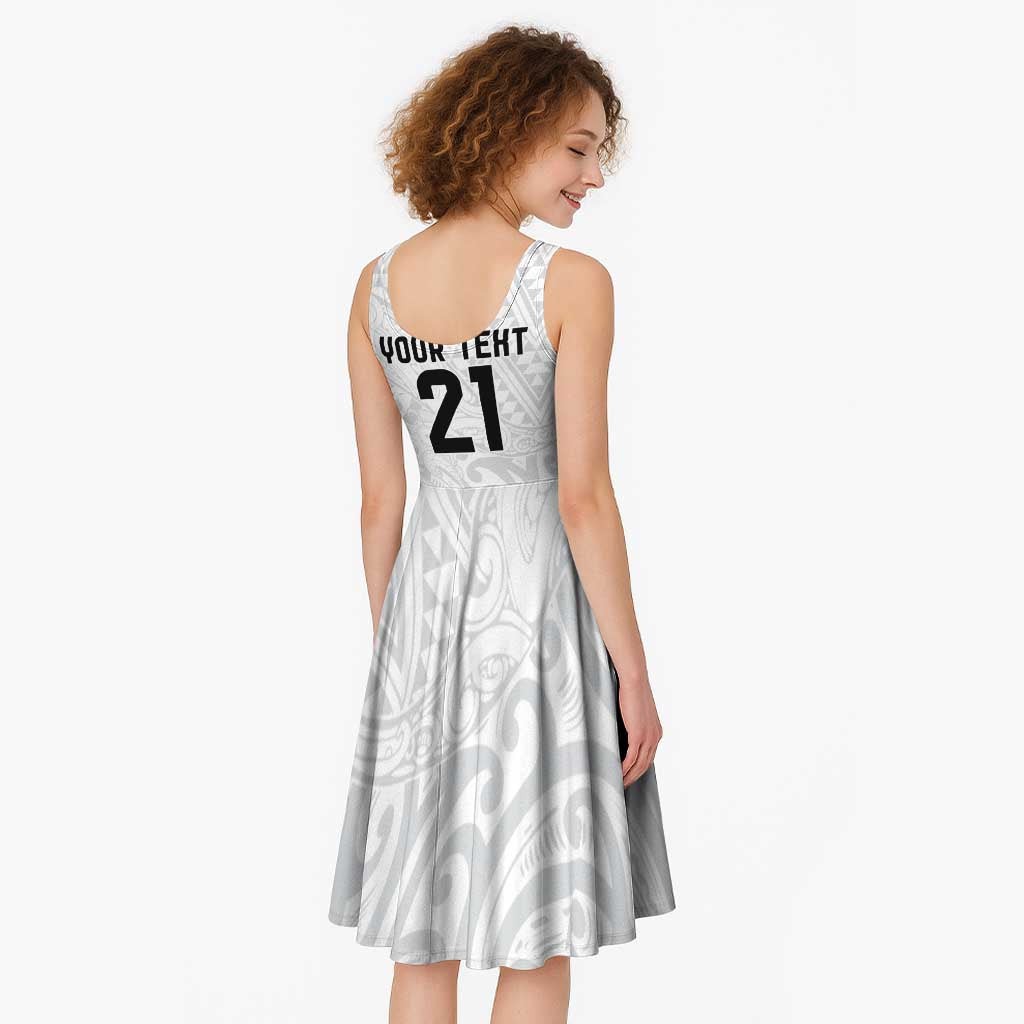 New Zealand Rangatira Custom Midi Dress All White Niho Taniwha Maori Tribal LT9 - Polynesian Pride