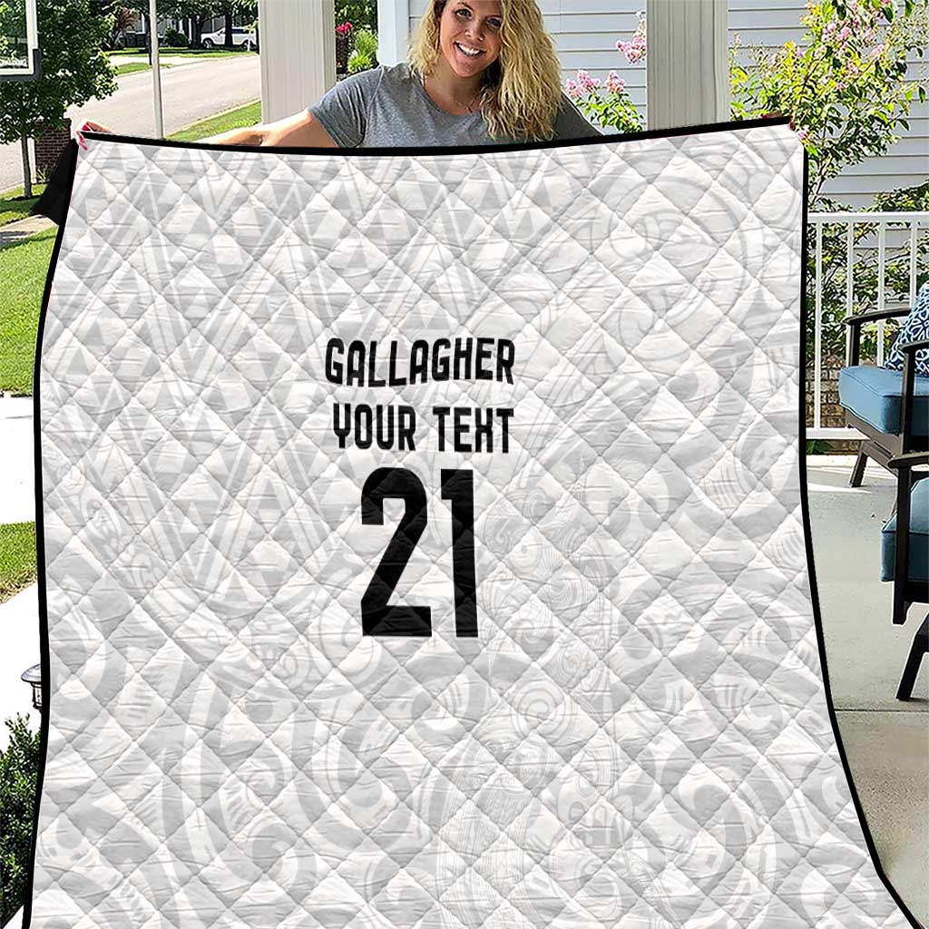 New Zealand Rangatira Custom Quilt All White Niho Taniwha Maori Tribal