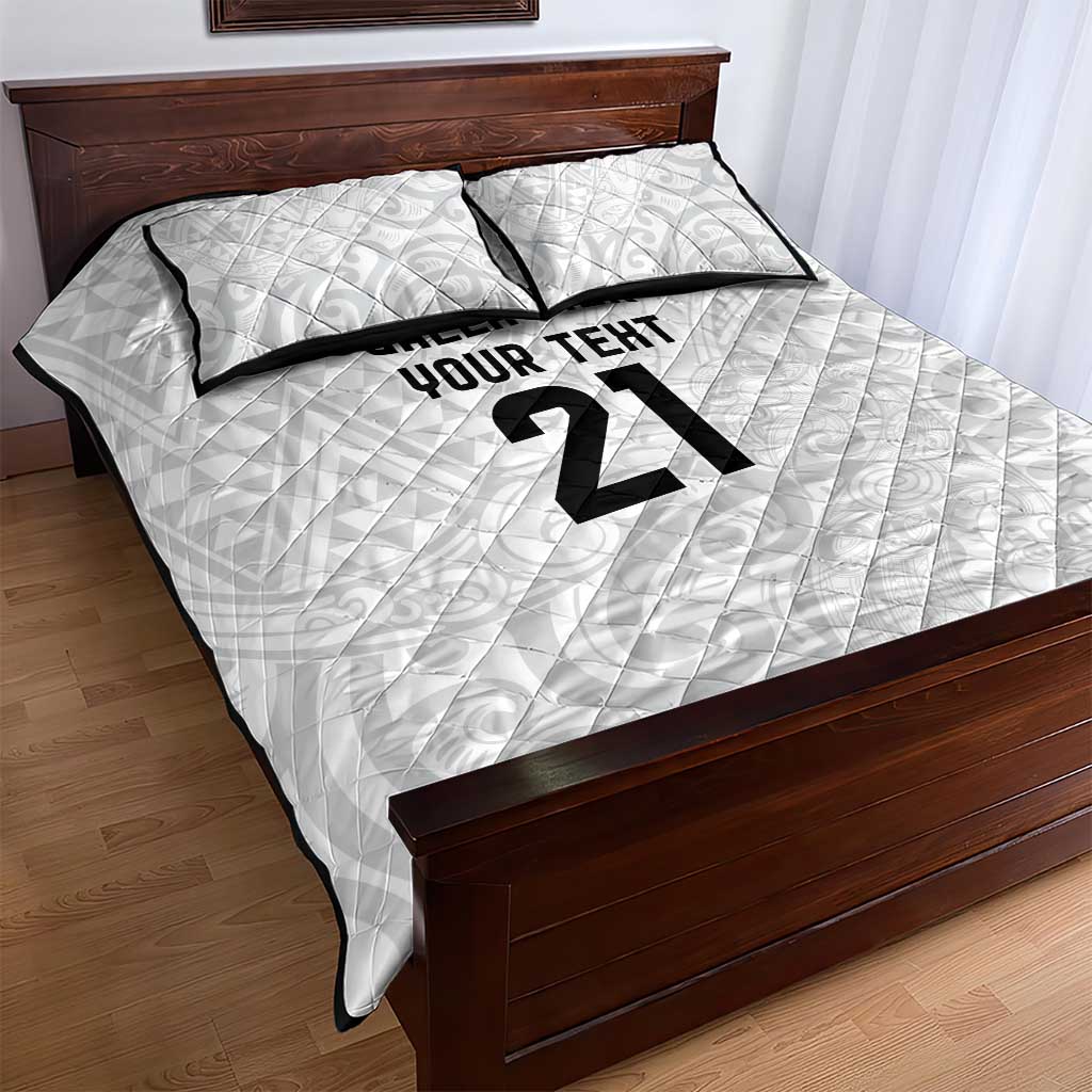 New Zealand Rangatira Custom Quilt Bed Set All White Niho Taniwha Maori Tribal
