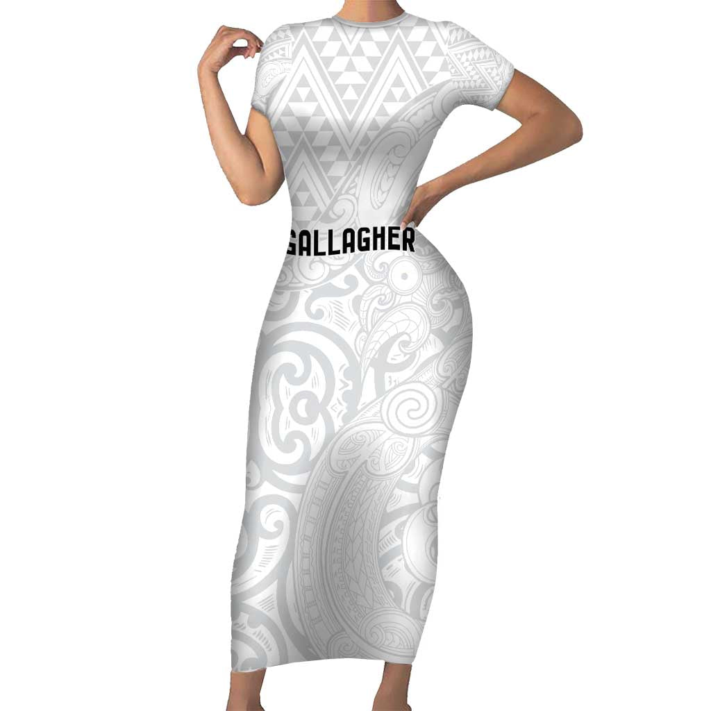 New Zealand Rangatira Custom Short Sleeve Bodycon Dress All White Niho Taniwha Maori Tribal LT9 Long Dress White - Polynesian Pride