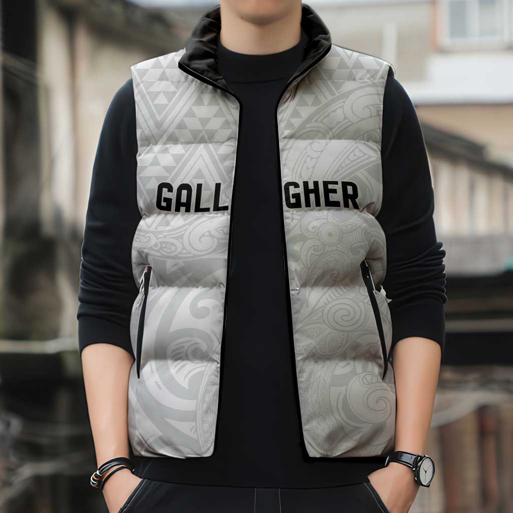 New Zealand Rangatira Custom Sleeveless Puffer Jacket All White Niho Taniwha Maori Tribal - Polynesian Pride