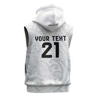 New Zealand Rangatira Custom Sleeveless Zip Hoodie All White Niho Taniwha Maori Tribal LT9 - Polynesian Pride