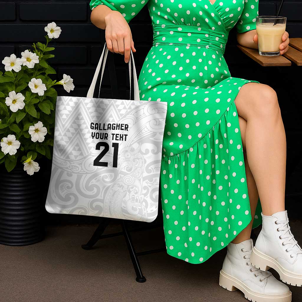 New Zealand Rangatira Custom Tote Bag All White Niho Taniwha Maori Tribal - Polynesian Pride