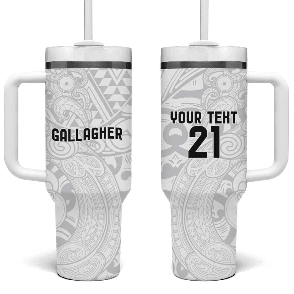 New Zealand Rangatira Custom Tumbler With Handle All White Niho Taniwha Maori Tribal