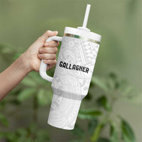 New Zealand Rangatira Custom Tumbler With Handle All White Niho Taniwha Maori Tribal LT9 - Polynesian Pride
