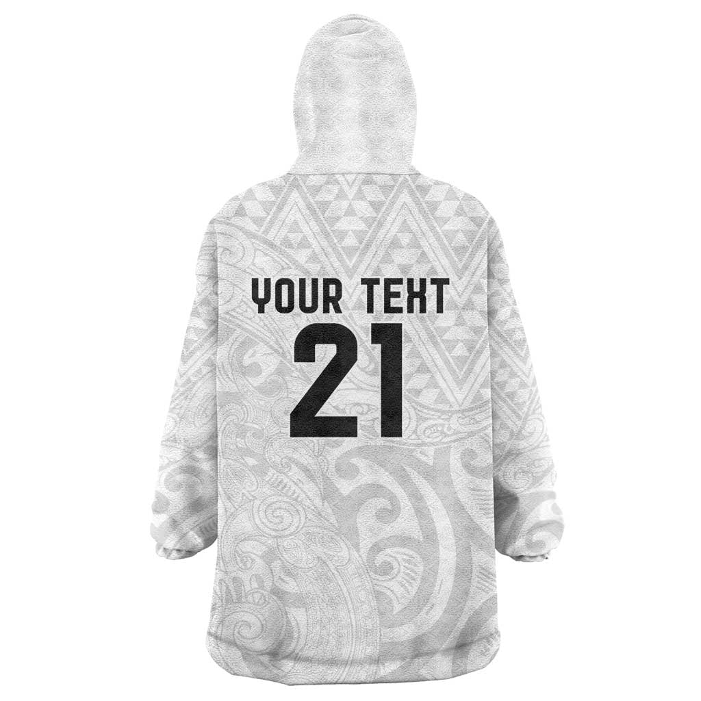 New Zealand Rangatira Custom Wearable Blanket Hoodie All White Niho Taniwha Maori Tribal LT9 - Polynesian Pride