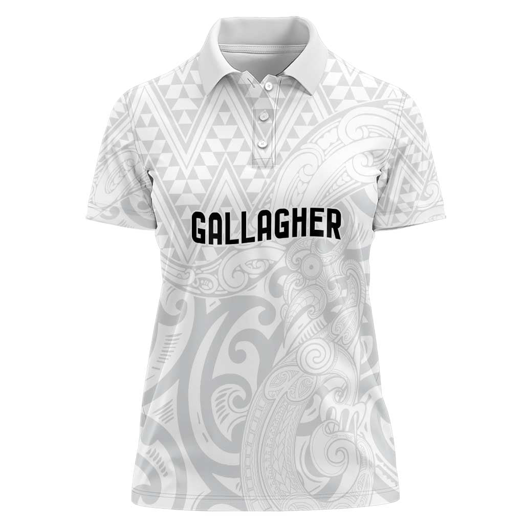 New Zealand Rangatira Custom Women Polo Shirt All White Niho Taniwha Maori Tribal LT9 Female White - Polynesian Pride